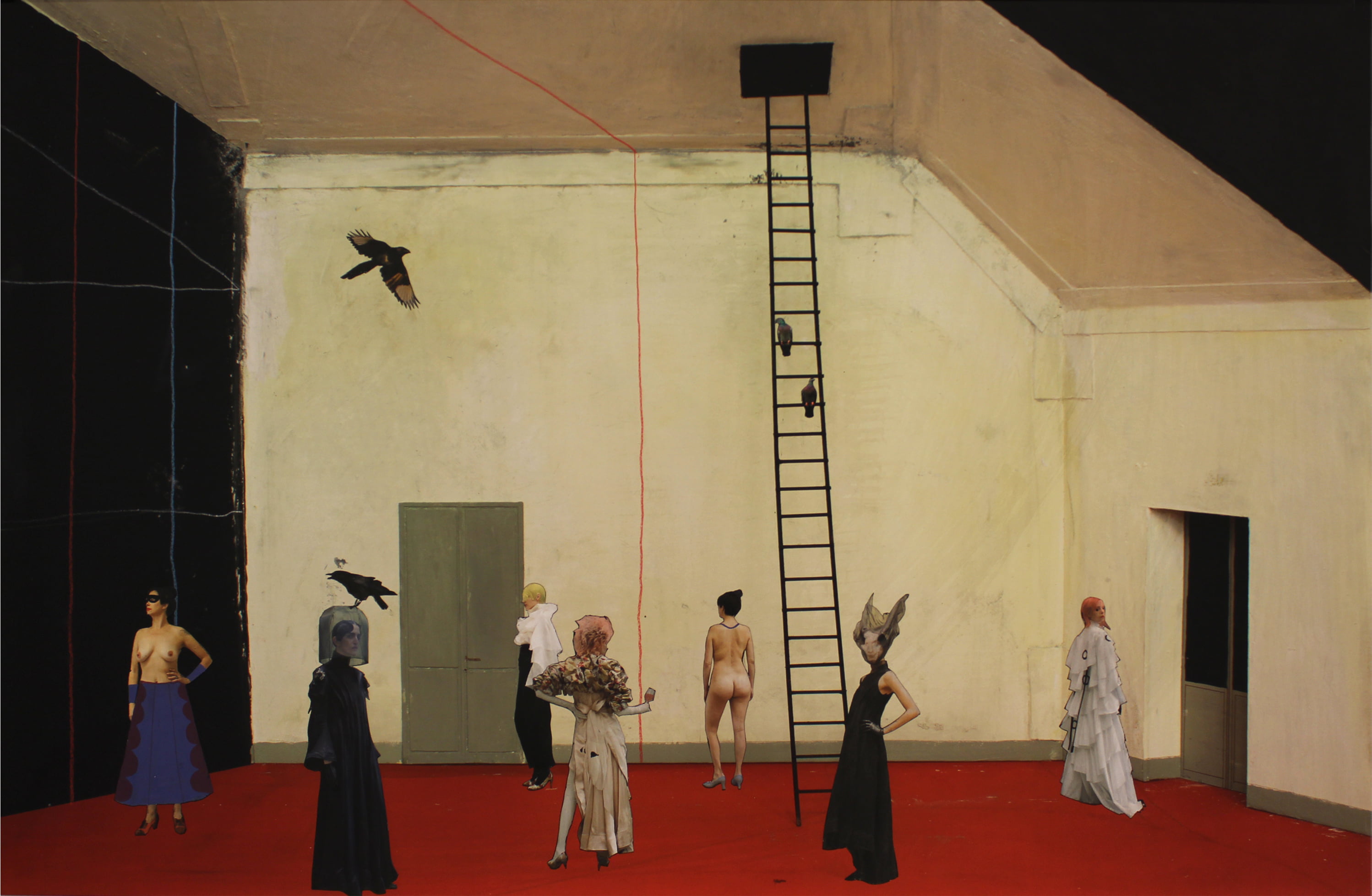 Paolo Ventura, Il suonatore di trombone, 2018, photo collage and painting, 70 x 103 cm, VENST0154