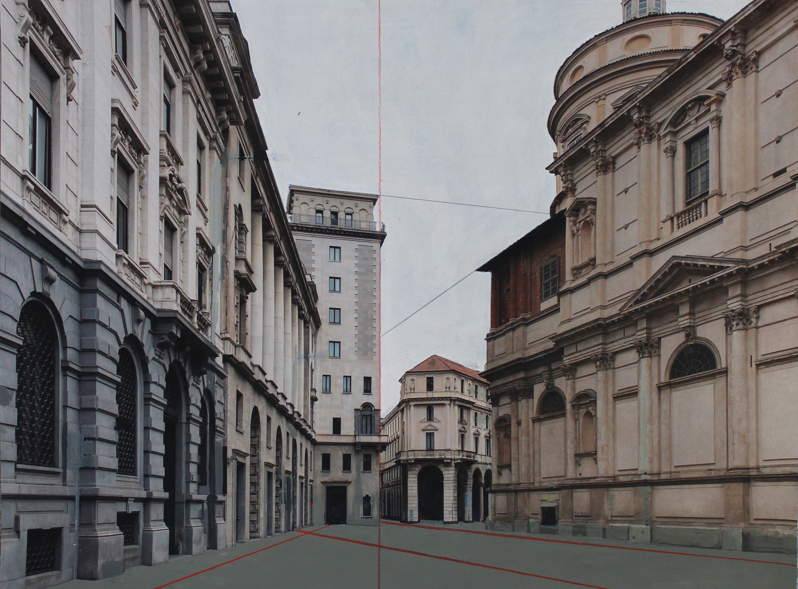Paolo Ventura, La città nuova, esterno dodici, 2021, photo collage and painting, 42 x 57 cm, VENST0229