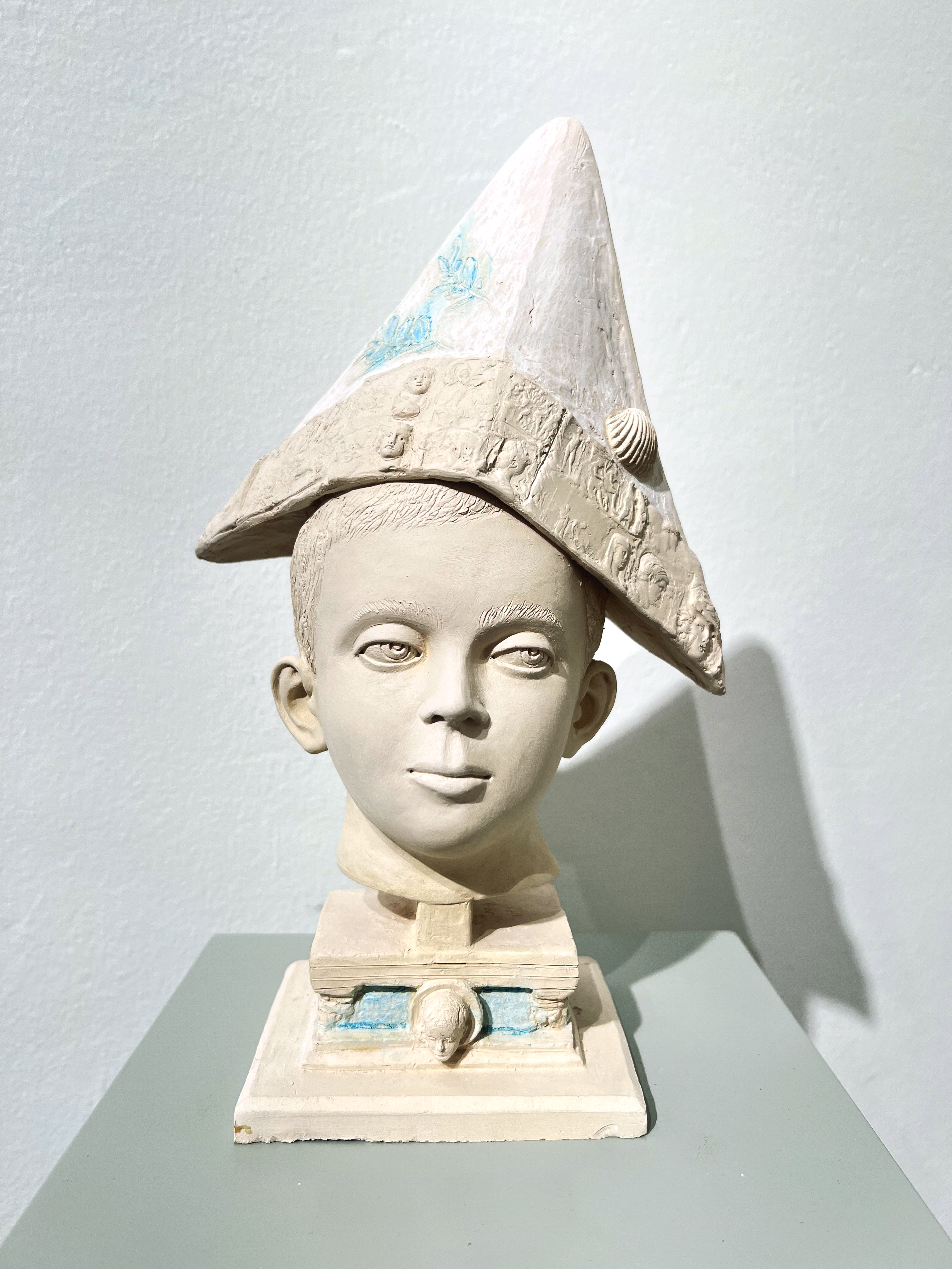 THEISC009 Ivan Theimer, Head with hat - boat, 2023, terracotta sculpture, 35 x 20 x 16 cm, THEISC009