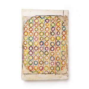 Mirco Marchelli, A tutto tondo, 2023, gesso, tessuto, acrilico, tela e cera su pannello di legno , 61 x 40 x 5 cm, MARCTM0578