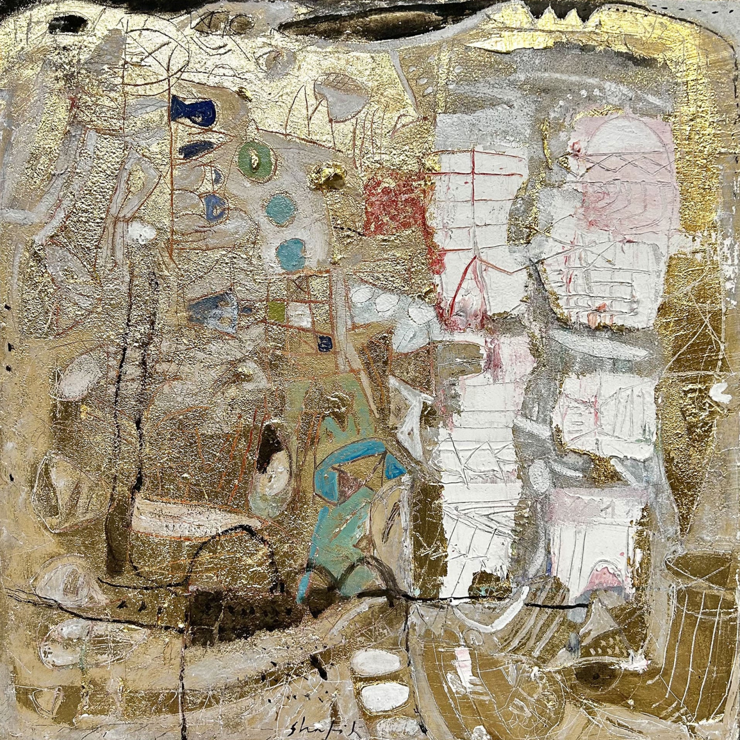 Medhat Shafik, Sorgenti, 2023, tecnica mista su tavola, 60 x 60 cm, SHAFTM1364